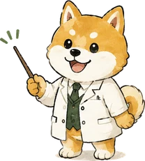 指し棒で説明するしば犬のイラスト